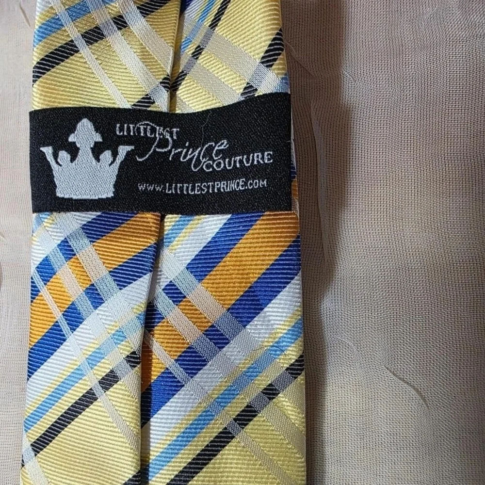 Littlest Prince Couture Boys Zipper Tie Yellow Blue Plaid 9-24M Preppy Classic